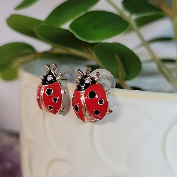 Ladybug Stud Earrings - Picture 4 of 7